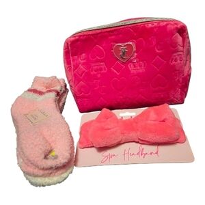 Juicy Couture Bundle Cosmetic Bag Velour Plush Footies Spa Headband